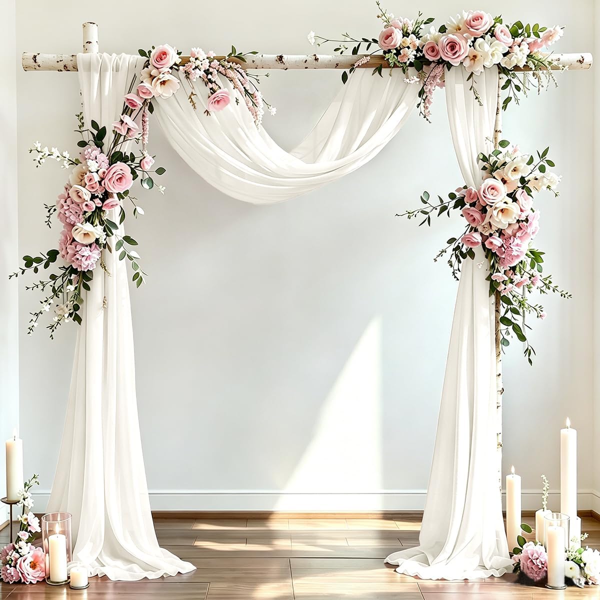 DeZerlor Wedding Draping Fabric Ivory Drapes for Backdrop, 2 Pack | 29"x20FT, Sheer Curtains for Romantic Bridal Baby Shower Decorations Ceremony Birthday Party Outdoor Events