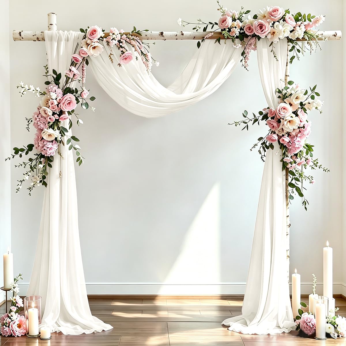 DeZerlor Wedding Draping Fabric Ivory Drapes for Backdrop, 2 Pack | 29"x20FT, Sheer Curtains for Romantic Bridal Baby Shower Decorations Ceremony Birthday Party Outdoor Events