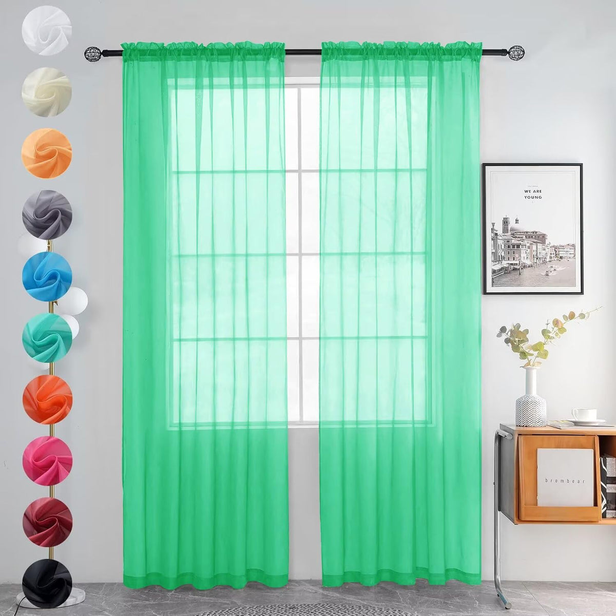 youleyar Solid Sheer Rod Pocket Curtain Voile Draperies 2 Panels White Beige Black Grey Coffee 52 Inch Width 84 Inch Long 1 Pair for Kitchen Bedroom Children Living Room Yard (Ivory,52W ｘ 84L)
