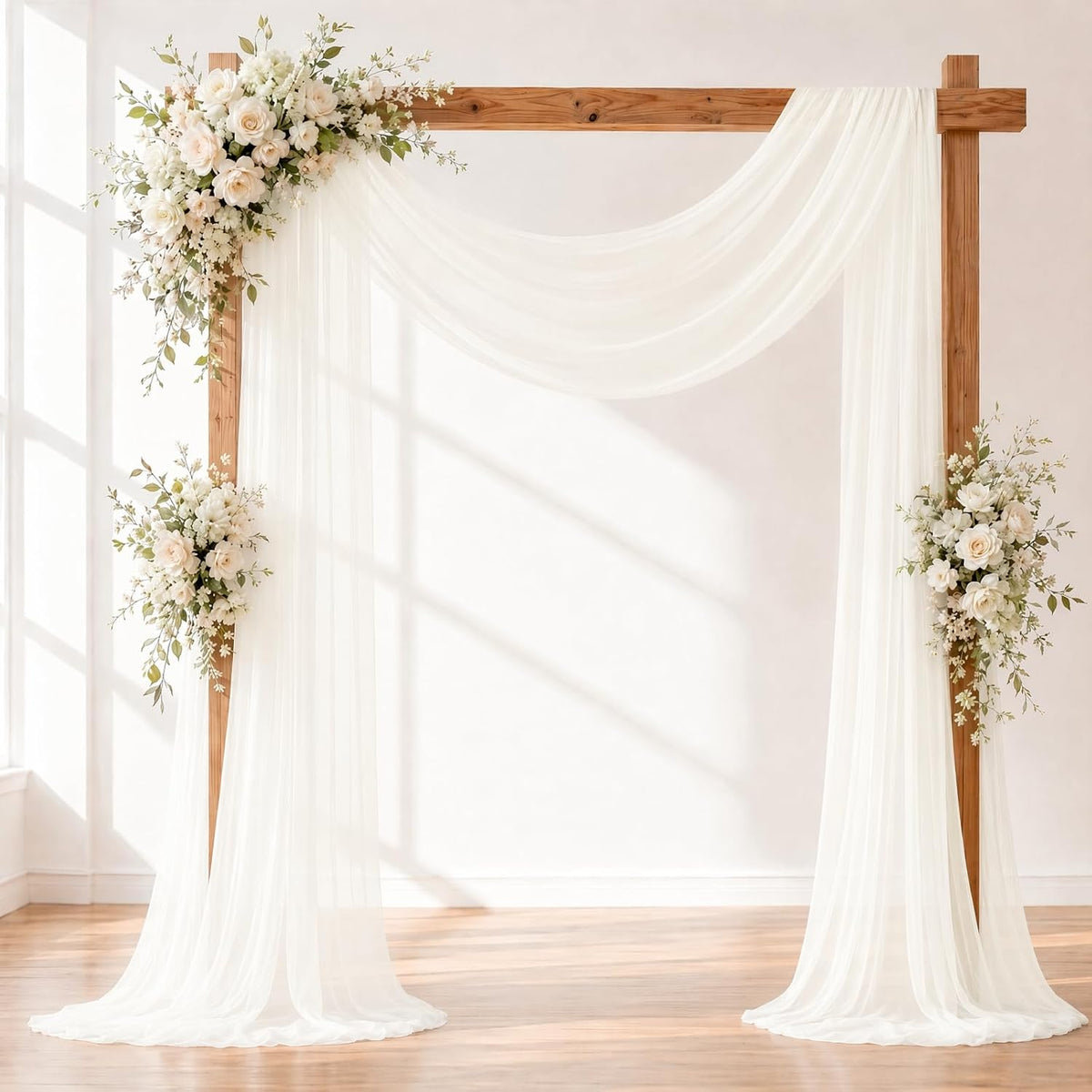 Ivory White Wedding Arch Draping Fabric Sheer Curtain Drapes | 31" x 20 ft Extra Long Shimmery Backdrop Curtains for Wedding Anniversary Party Summer Outdoor Events Drapery Photo Backgrounds