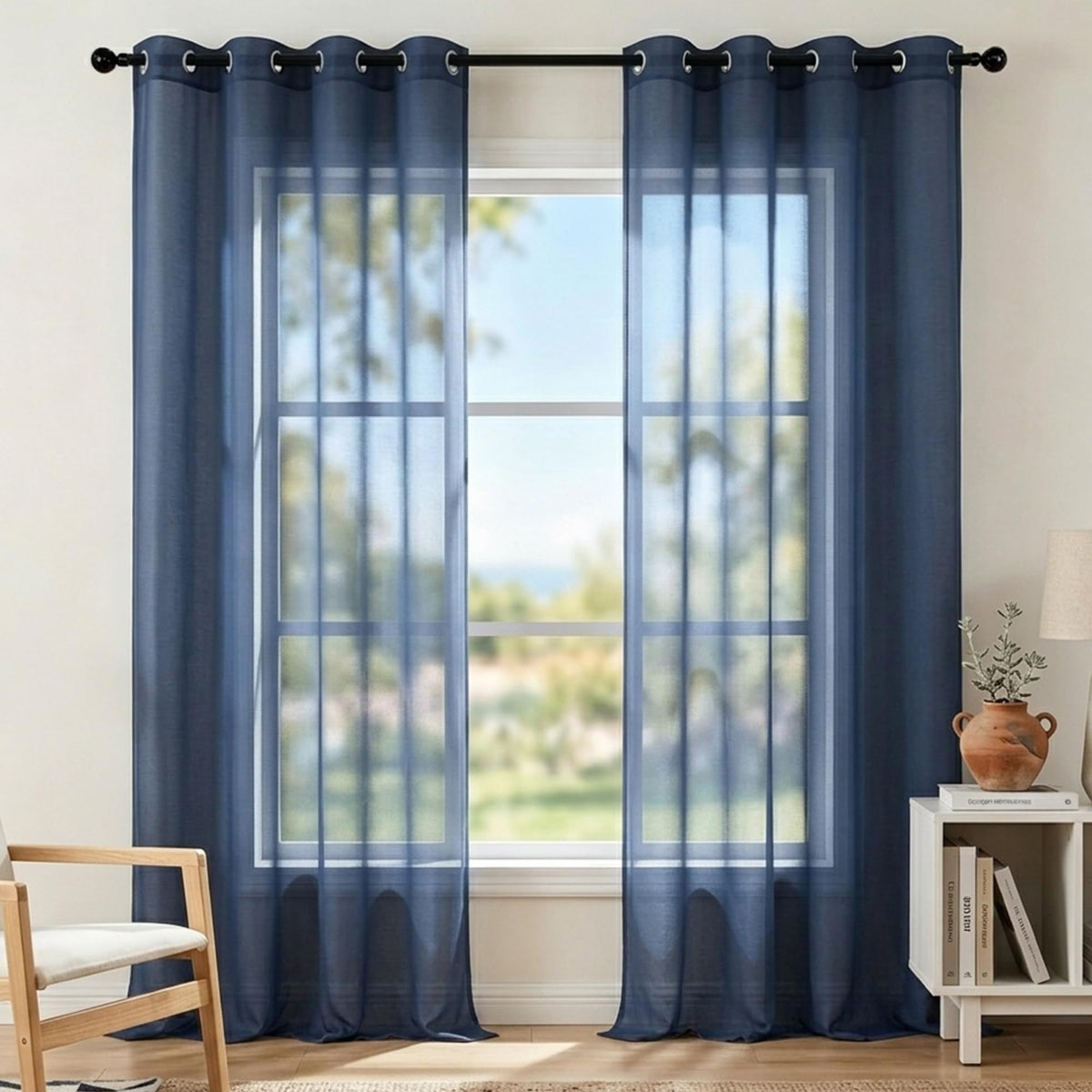 White Sheer Curtains 84 Inches Long Set 2 Panels Grommet Pair Faux Linen Semi Transparent Drape Tulle Gauze Voile Window Sheer Curtains for Bedroom Living Room Dining Wide 52 Length Solid Pack