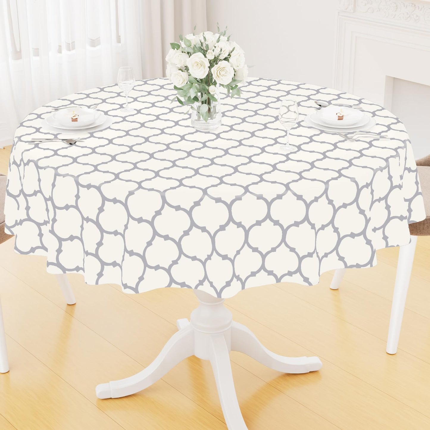 Smiry Rectangle Table Cloth, Flannel Backed Vinyl Tablecloth, 60"x84" | Waterproof Plastic Tablecloths, Wipeable Table Cover for Dining, Indoor and Outdoor (Grey)