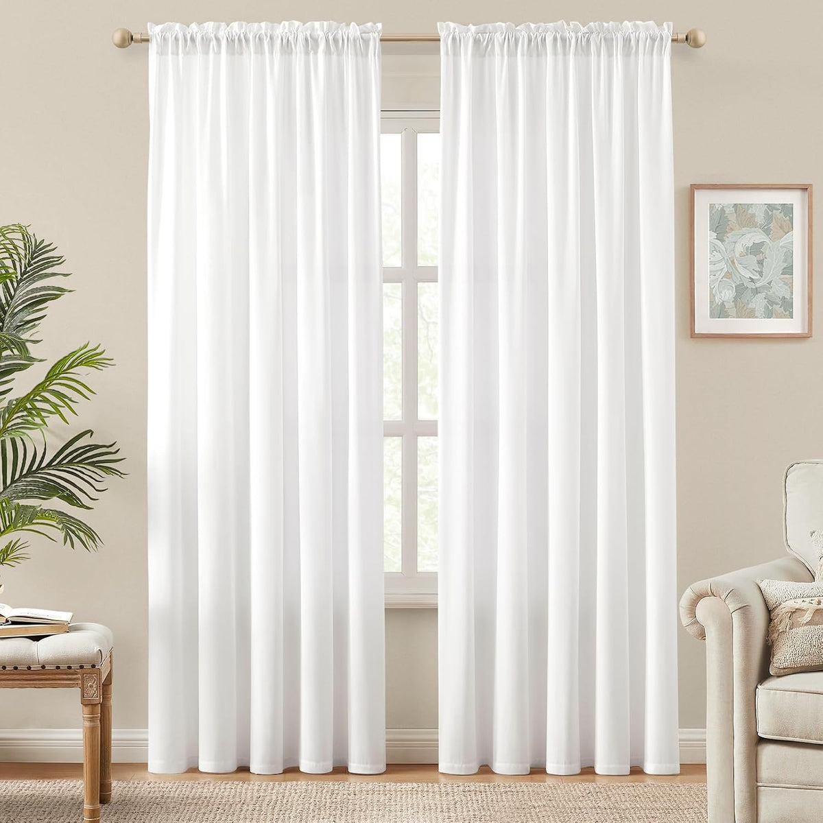 HOMEIDEAS Non-See-Through White Privacy Semi Sheer Curtains 84 Inches Long 2 Panels Set Light Filtering Curtains for Living Room Bedroom Drapes,W52xL84