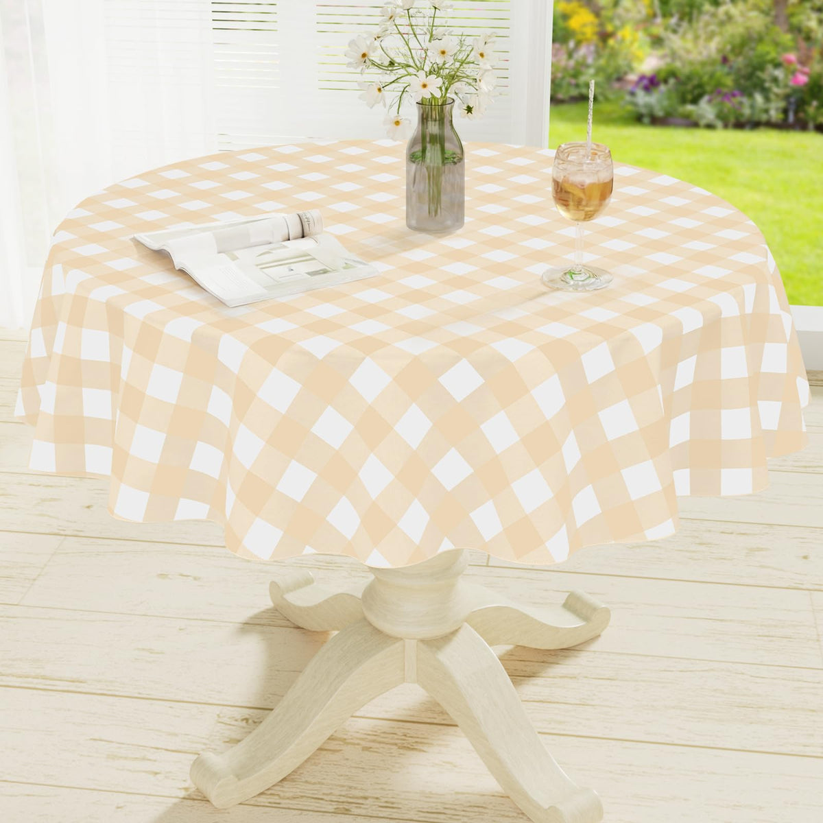 Rectangle Waterproof Vinyl Table Cloth, Buffalo Flannel Backed Tablecloth, Wipeable Plastic Table Cover for Dinner, Kitchen, Outdoor (60" x 84", Black and White)