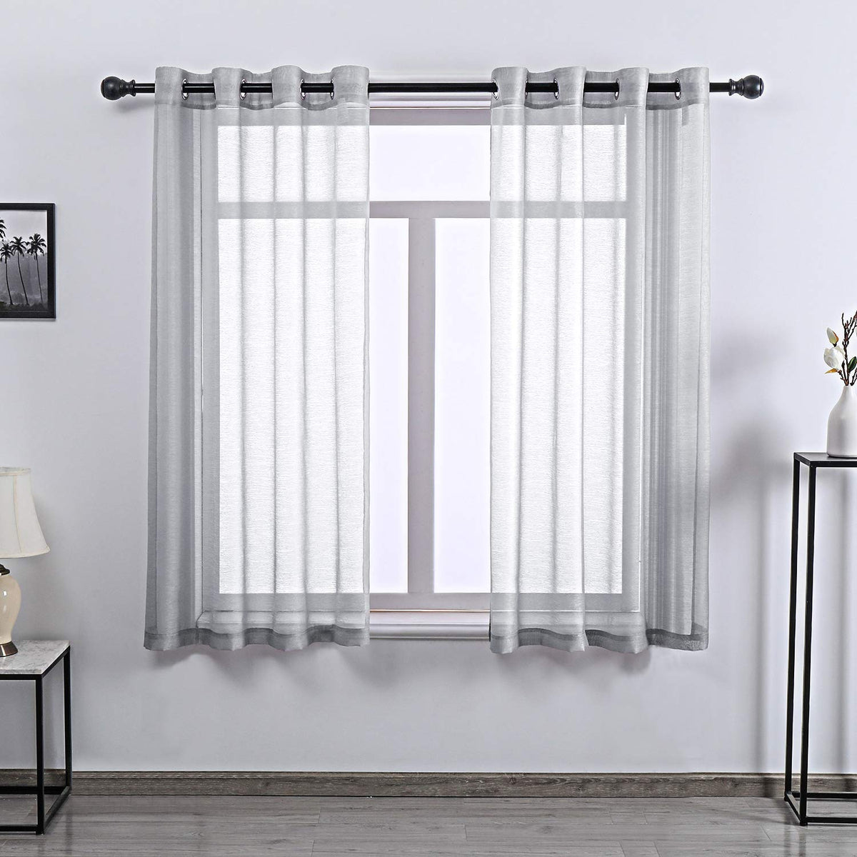 108 Inch Extra Length Sheer Curtains for Bedroom - Grommet Top Solid Luxury Soft Gauze Voile Window Panels for Patio(52 W x 108 L,Taupe,2 Pieces)
