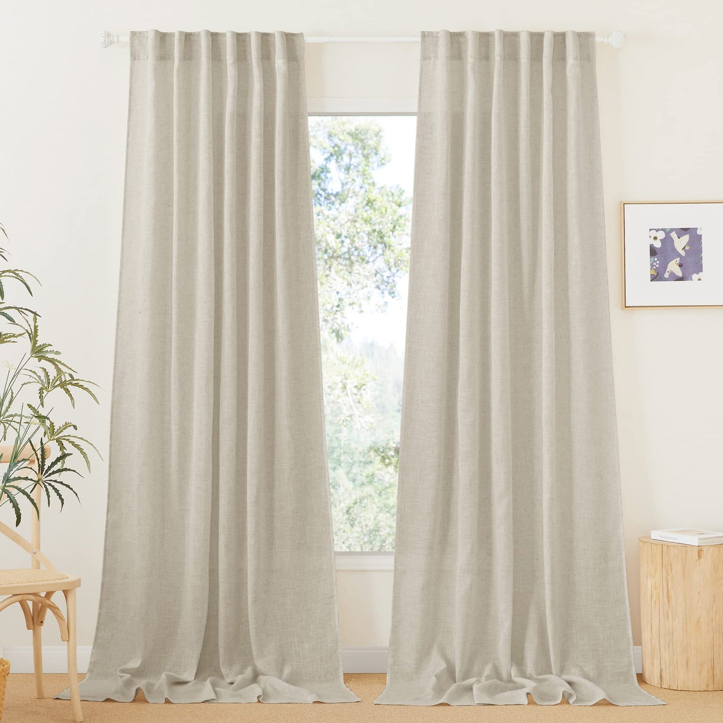 RYB HOME White Sheer Curtains for Living Room Patio Glass Door, W52 x L95 | Linen Texture, Light Filtering Privacy, Airy Translucent, Back Tab, Bedroom Office Balcony, W52 x L95, 2 Panels