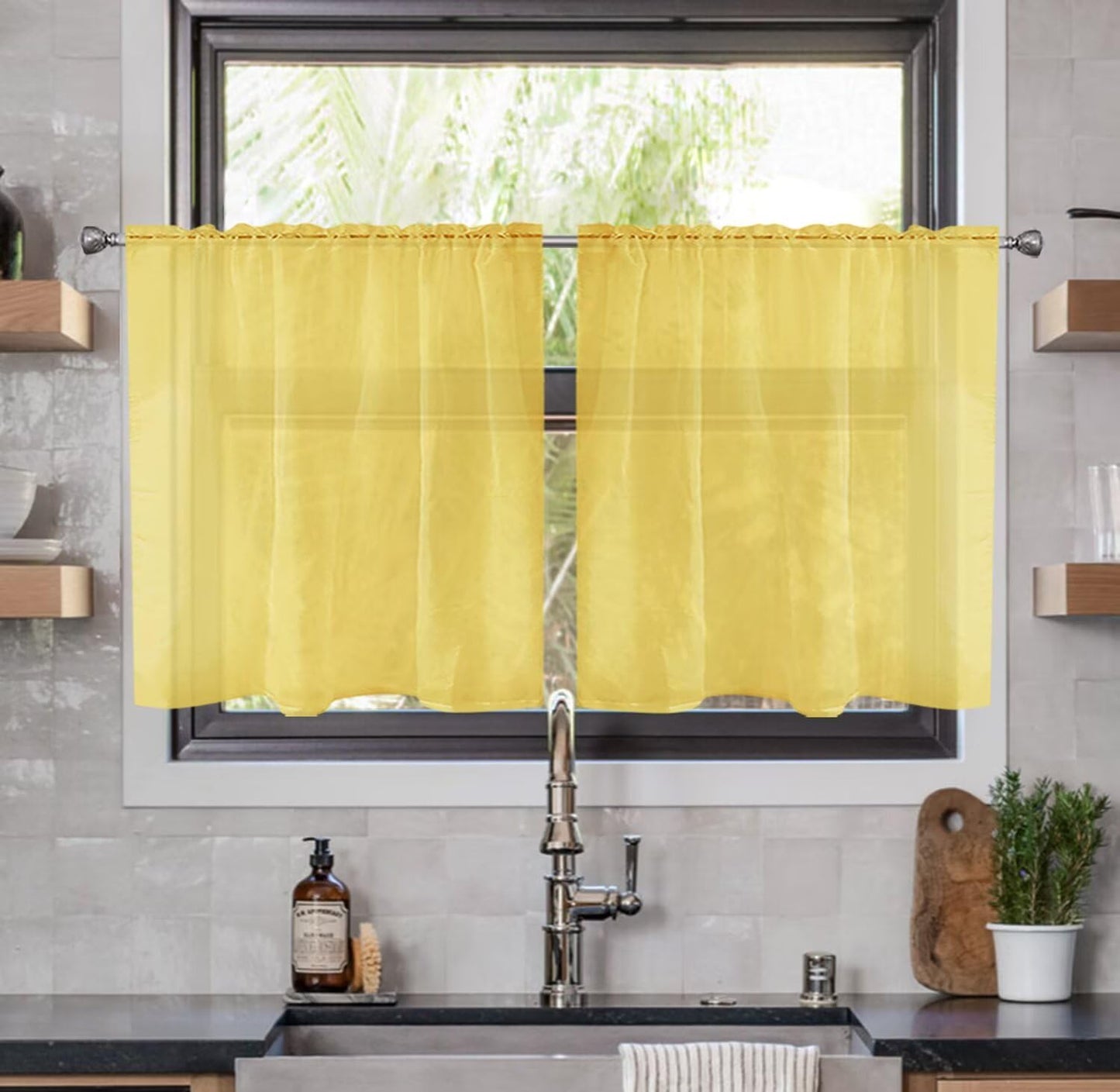 youleyar Solid Sheer Rod Pocket Curtain Voile Draperies 2 Panels White Beige Black Grey Coffee 52 Inch Width 84 Inch Long 1 Pair for Kitchen Bedroom Children Living Room Yard (Ivory,52W ｘ 84L)