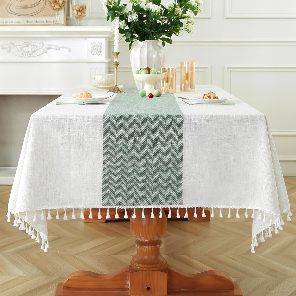 Laolitou Rustic Tablecloth Cotton Linen Waterproof Farmhouse Tablecloth Burlap Table Cloths for Kitchen Dining Cloth Table Cloth for Rectangle Tables Coffee Lines Rectangle,55''x70'',4-6 Seats