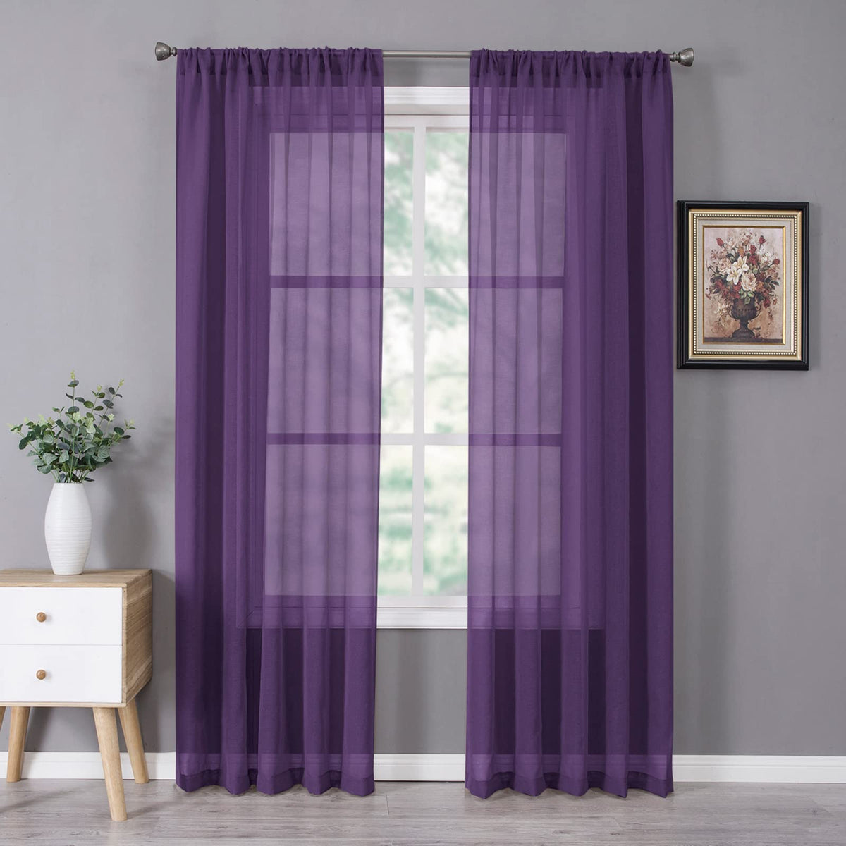 Tollpiz Sheer Curtains Living Room Linen Textured Curtain Sheers Light Filtering Voile Rod Pocket Curtains for Bedroom, 38 x 63 inches Long, White, Set of 2 Panels