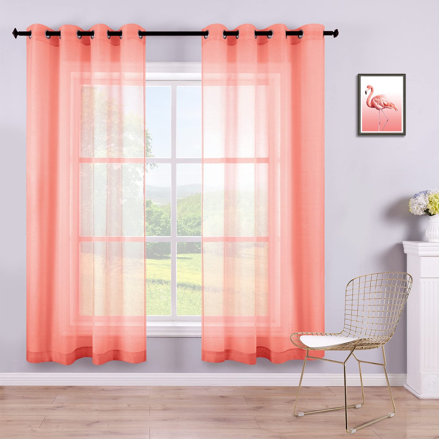 White Sheer Curtains 84 Inches Long Set 2 Panels Grommet Pair Faux Linen Semi Transparent Drape Tulle Gauze Voile Window Sheer Curtains for Bedroom Living Room Dining Wide 52 Length Solid Pack