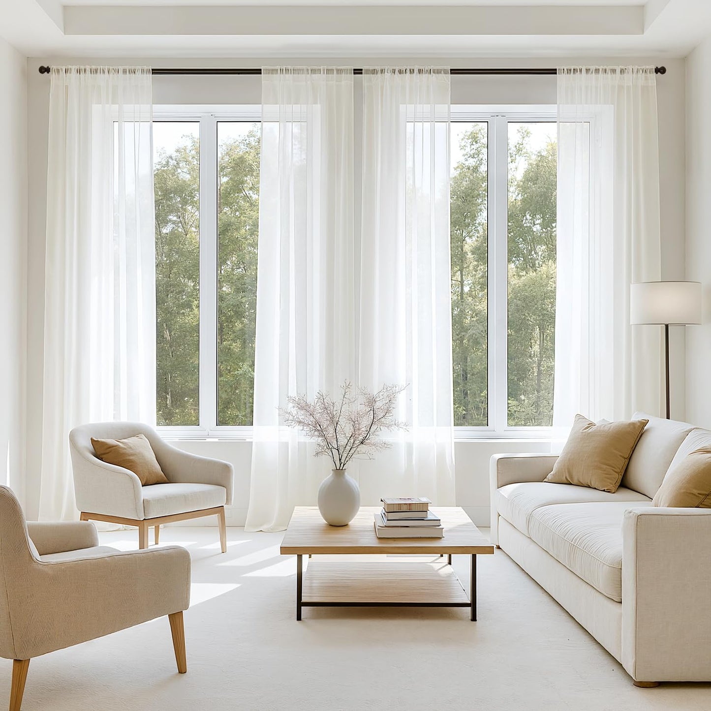 MIULEE Black Sheer Curtains 84 Inches Long 4 Panels 42 x 84 Inches | Light Filtering, Rod Pocket, Voile Drapes, Living Room, Bedroom, Window Treatments