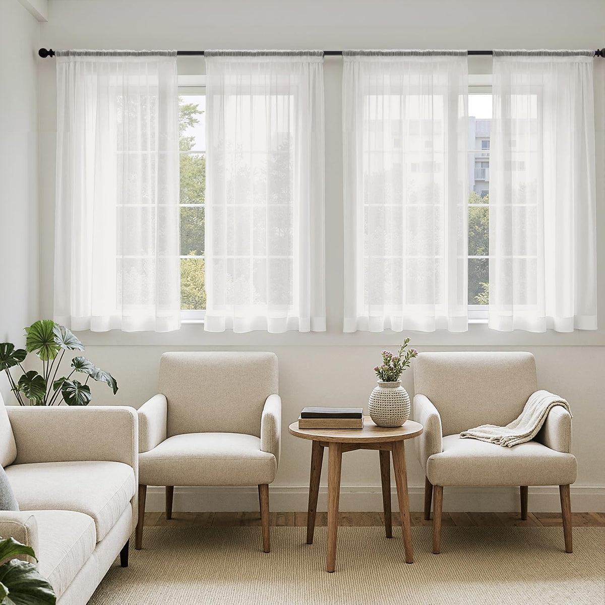 MIULEE Black Sheer Curtains 84 Inches Long 4 Panels 42 x 84 Inches | Light Filtering, Rod Pocket, Voile Drapes, Living Room, Bedroom, Window Treatments