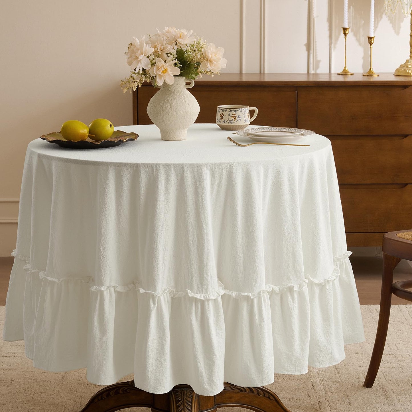 Romanstile Gingham Ruffled Tablecloth Rectangle, 60 x 84 Inch, Sage Green | Waterproof Checkered Table Cloth, Polyester-cotton, Farmhouse Plaid Table Cover for Outdoor, Picnic, Camping, Party