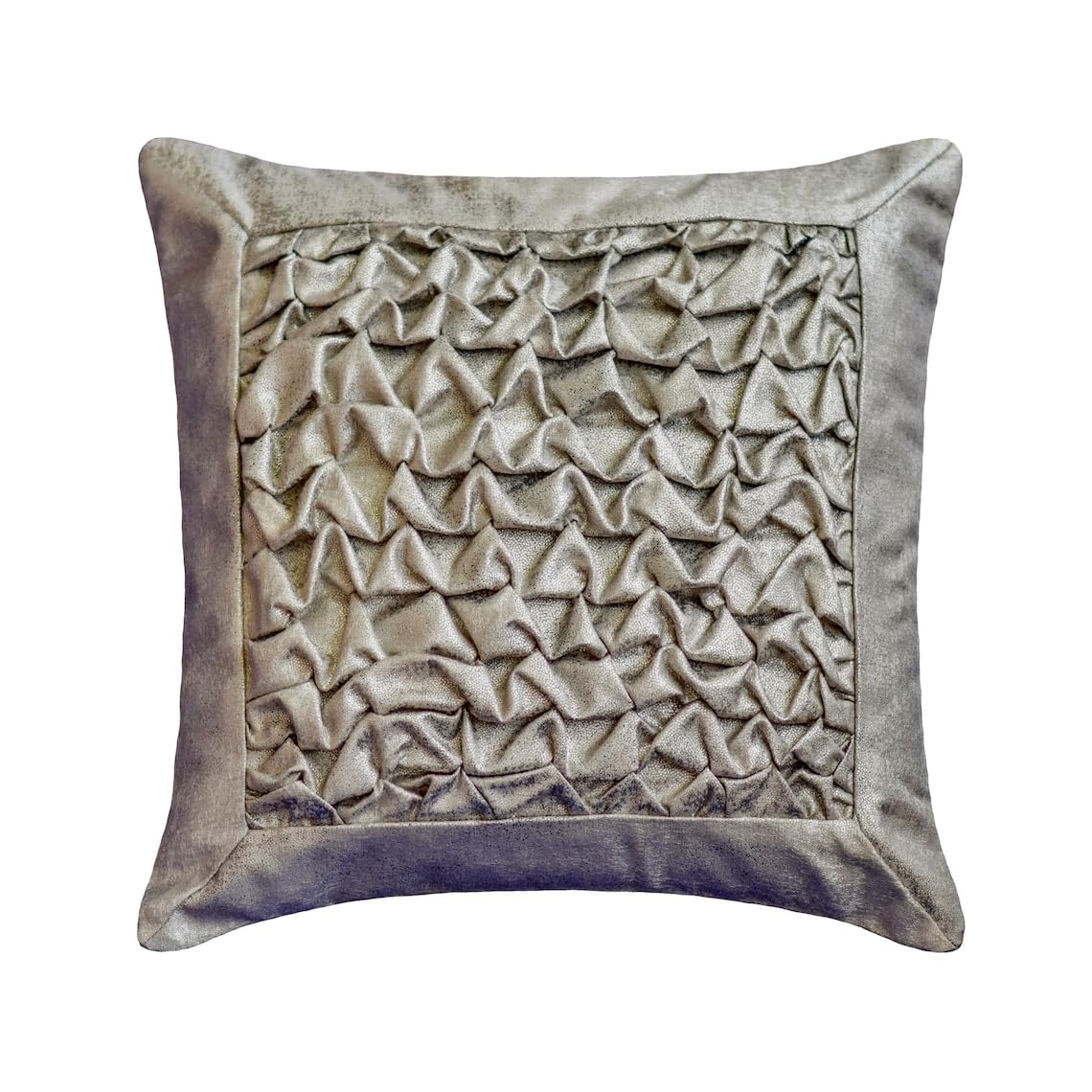HomeCentric Silver Faux Leather Pearl Leaves Pillow, 24x24 inch, Silk, Contemporary Floral - Silver Beauty
