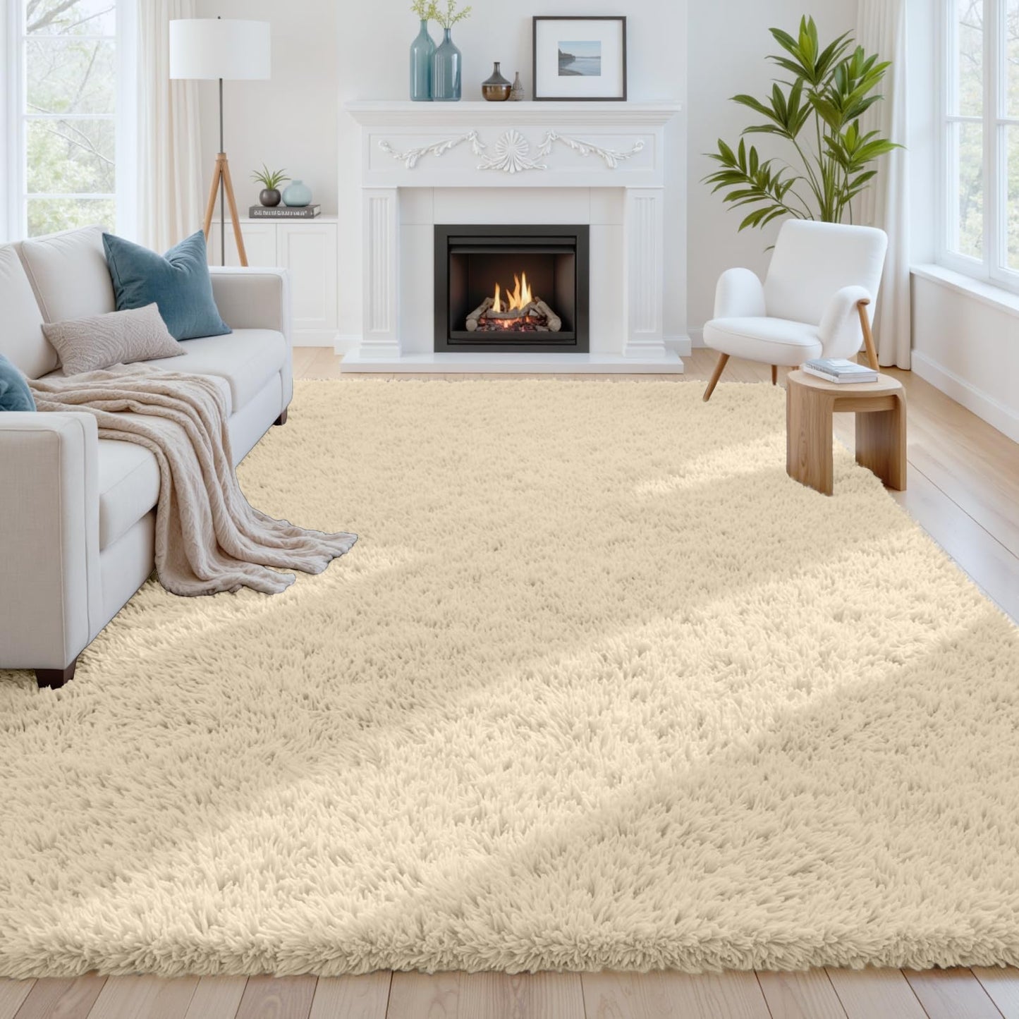 8x10 Fluffy Shag Area Rugs for Living Room Bedroom: Soft Plush Carpet Grey | Upgraded Non-Slip Thick Memory Foam, Ultra Soft, Non-Shedding Fuzzy Carpet, Easy Clean Decor for Kids Room, Nursery, Playroom