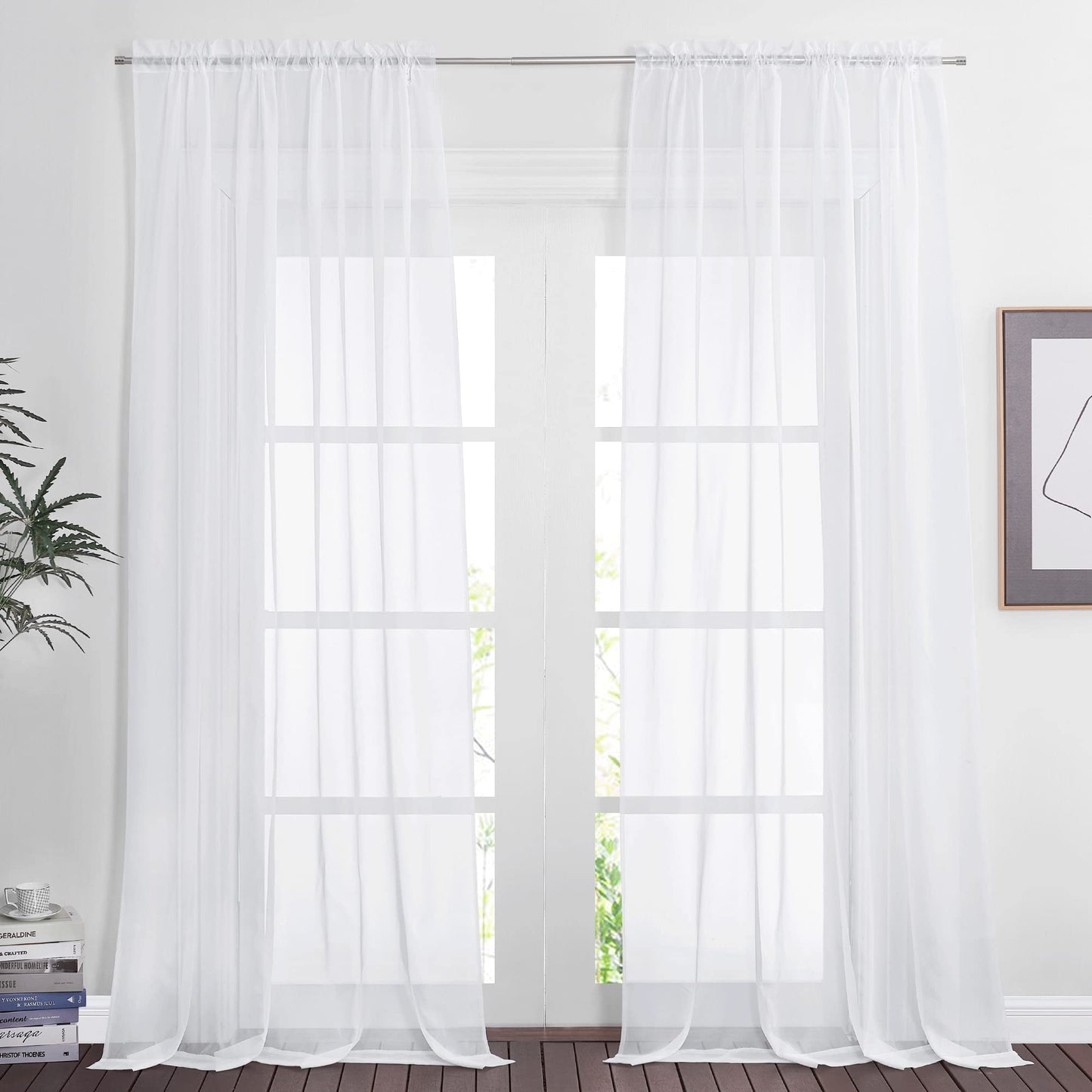 NICETOWN White Sheer 96 inches Long Curtains for Living Room, Rod Pocket Lightweight Drapes Voile Sheer Air & Breathable Window Treatments for Bedroom, W42 x L96, 2 Panels