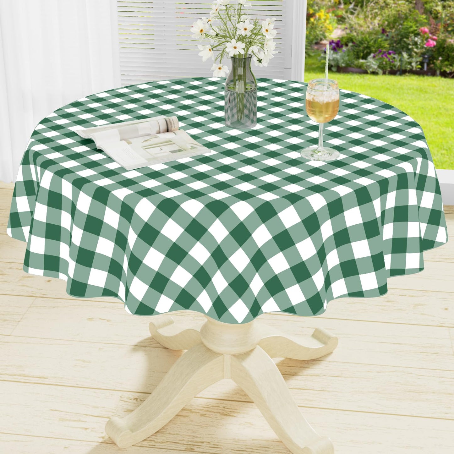 Rectangle Waterproof Vinyl Table Cloth, Buffalo Flannel Backed Tablecloth, Wipeable Plastic Table Cover for Dinner, Kitchen, Outdoor (60" x 84", Black and White)