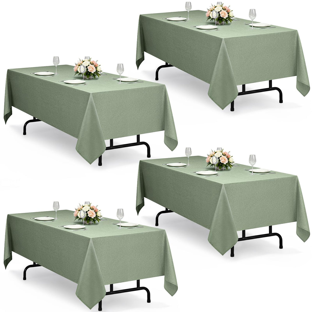 Decorelia Faux Linen Round Tablecloths 60 inch, Waterproof Decorative Washable Texture Rustic Circle Table Cloth Cover for Dining Kitchen Party Farmhouse Outdoor(Round (2-4 Seats),Sage Green)