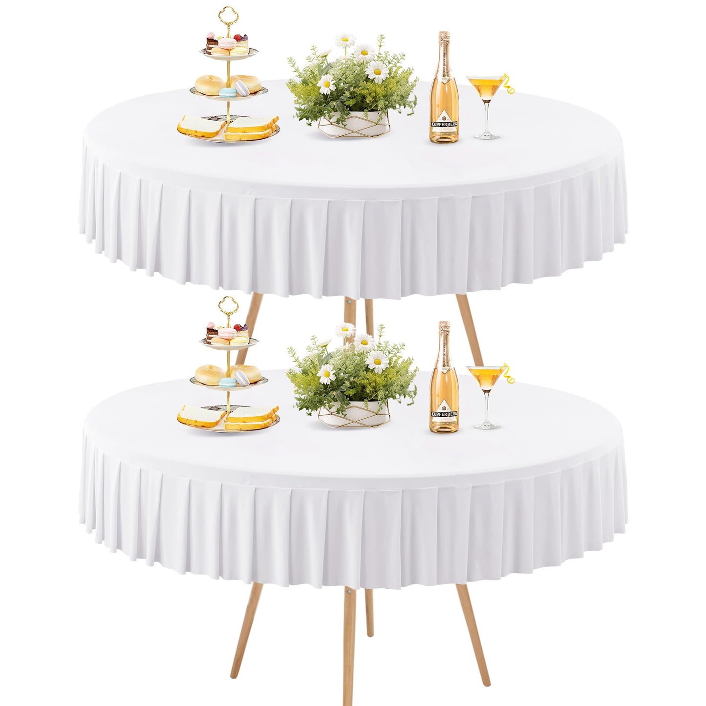 8 Pack Champagne Spandex Round Tablecloths for 72in Table, Stretchy Fitted 6FT Round Table Cloths, Wrinkle Free Table Cover with Skirt for Wedding Birthday Party Bridal Shower Banquet
