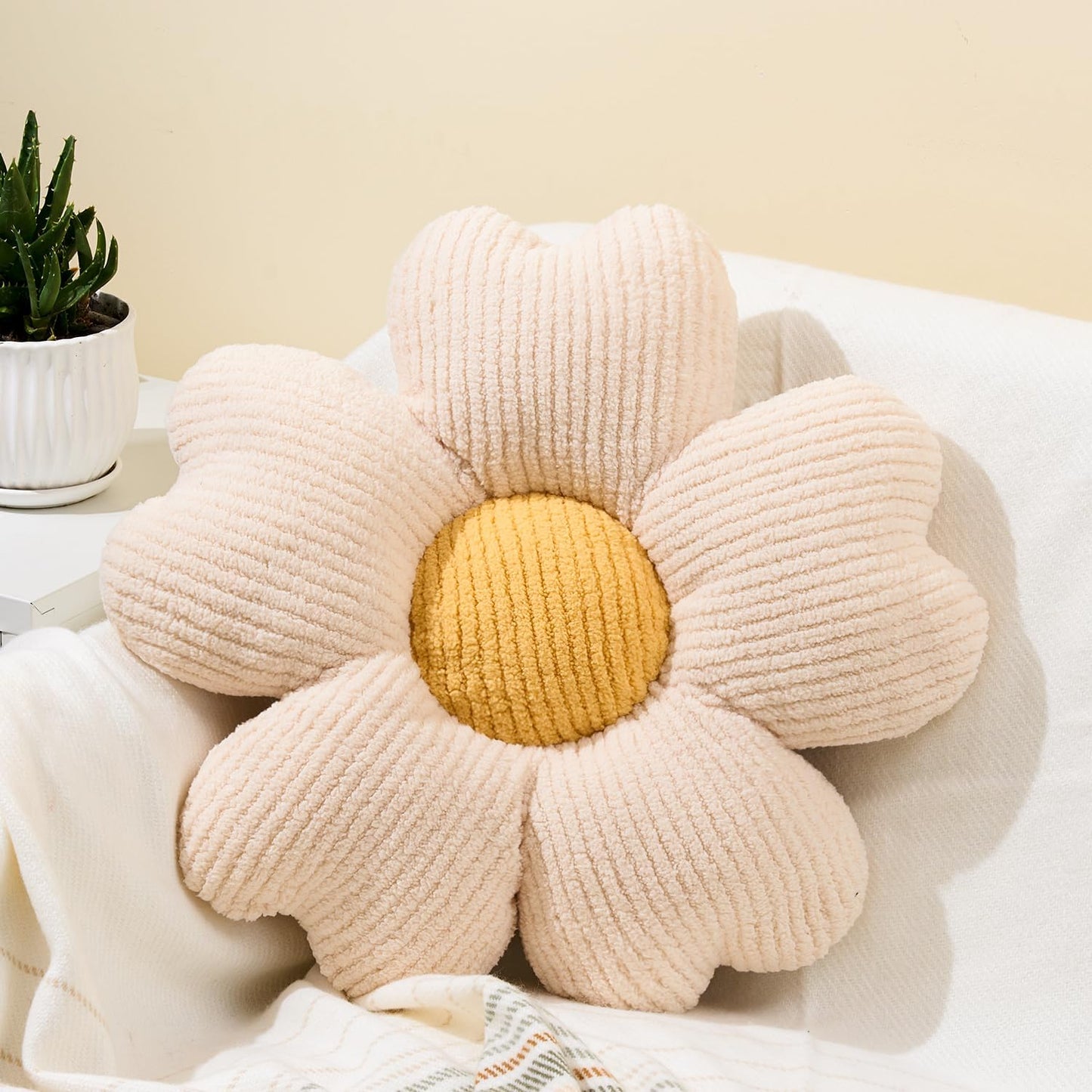 Sioloc Yellow Flower Pillow, Decorative Throw Pillow for Bed, Cute Daisy Flower Shaped Floor Cushion for Pet, Couch & Room Decor (15.7 Inch)
