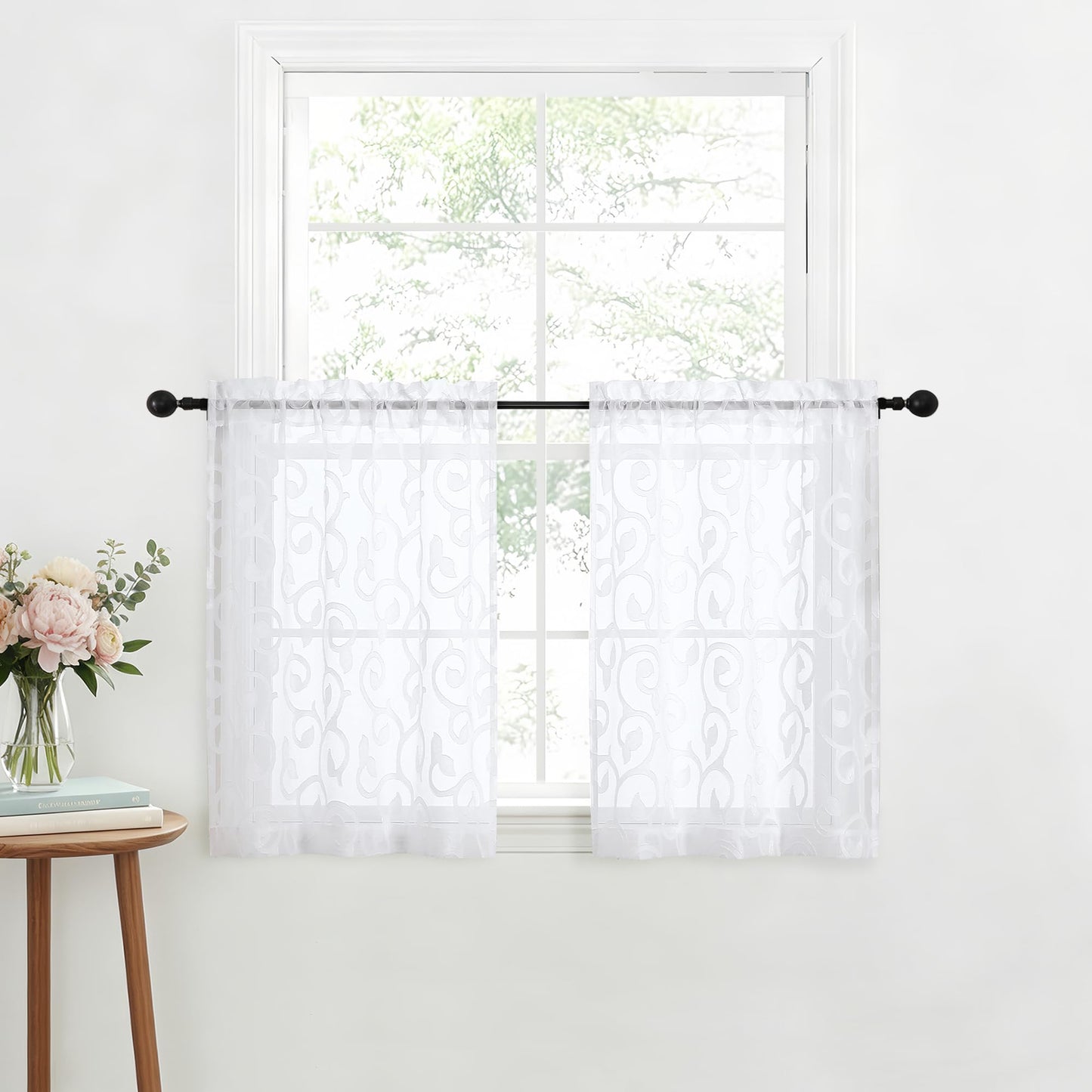 Furman Ivory Sheer Curtains 84 inches Long for Bedroom Living Room 2 Panels Set, Jacquard Clip Light Filtering Semi Sheer Curtain Rod Pocket Window Drapes, 2 Pcs Each 40 W 84 L