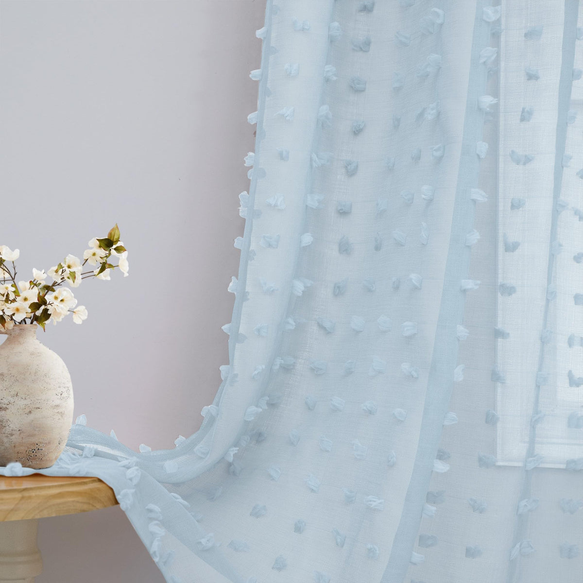White Sheer Curtains 84 Inches Long for Living Room Bedroom Farmhouse White Pom Pom Curtains 2 Panels Back Tab Shabby Chic Boho Curtain Semi Sheer Nursery Kids Aesthetic Ruffle Drape 52x84 Length