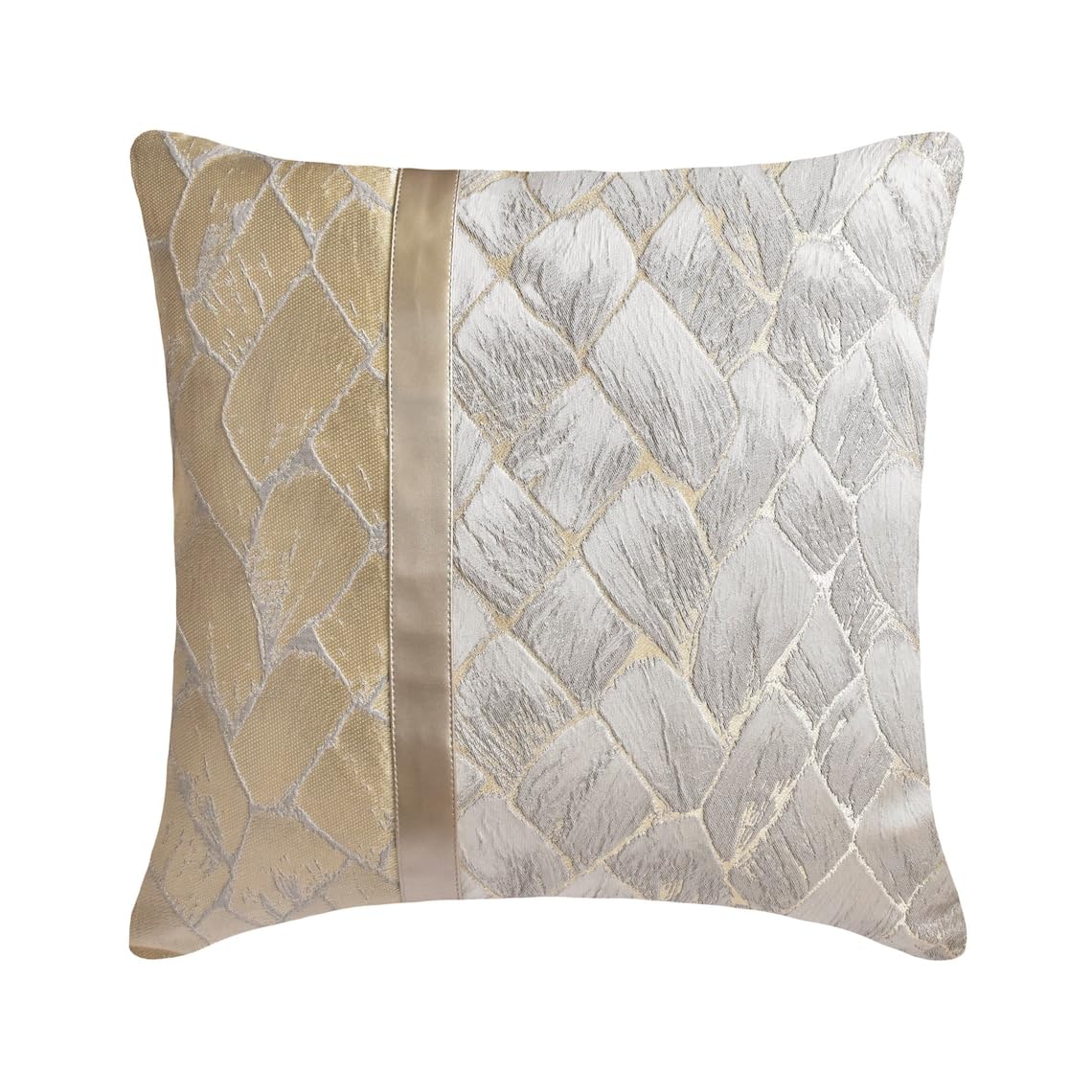 HomeCentric Silver Faux Leather Pearl Leaves Pillow, 24x24 inch, Silk, Contemporary Floral - Silver Beauty