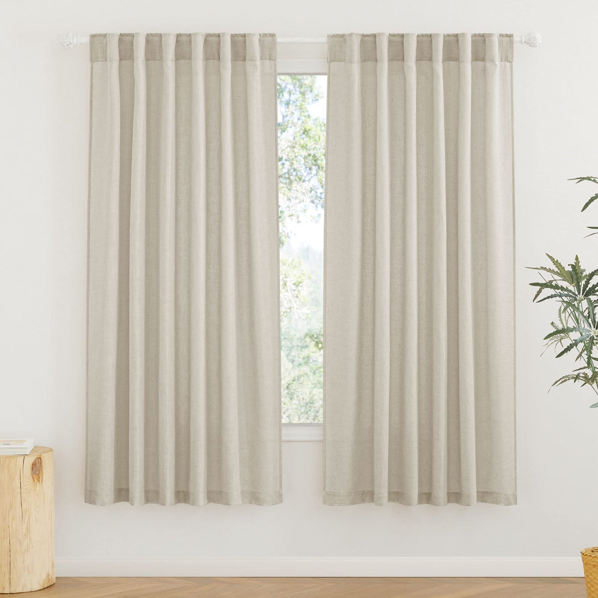 RYB HOME White Sheer Curtains for Living Room Patio Glass Door, W52 x L95 | Linen Texture, Light Filtering Privacy, Airy Translucent, Back Tab, Bedroom Office Balcony, W52 x L95, 2 Panels