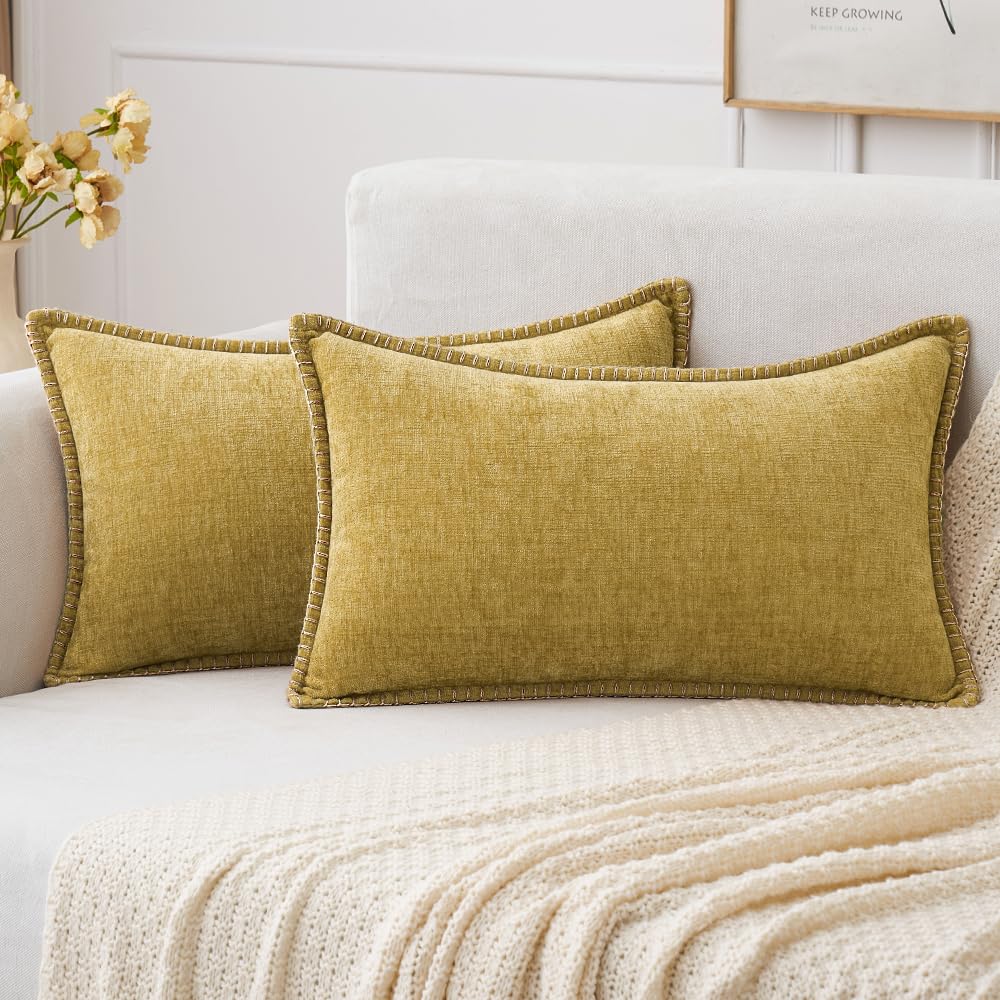 MIULEE Decorative Couch Throw Pillow Covers 18x18 Inch Sage Green 2 Pack | Farmhouse Pillow Covers with Stitched Edge, Soft Chenille Cushion Cases, for Sofa Bed Living Room Home Decor