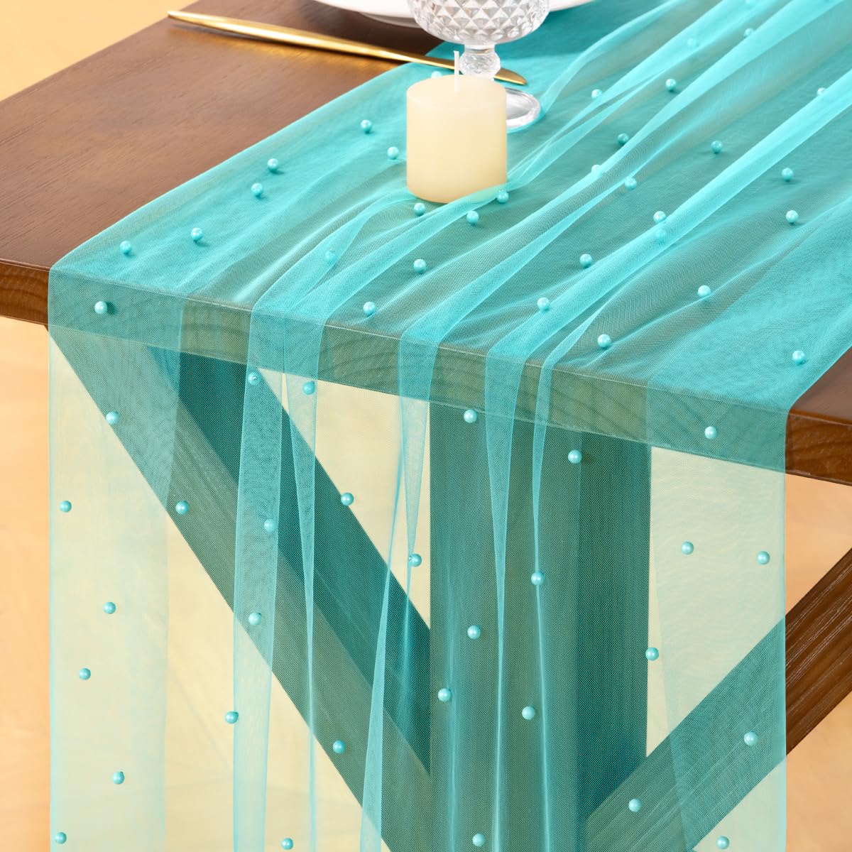Pearl Table Runner Gauze Sheer 19FT Wedding Draping Fabric Decor | Sage Green Summer Tulle Chiffon Arch Outdoor Drapes Long Curtain for Birthday Party Baby Shower Bridal Engagement Decor