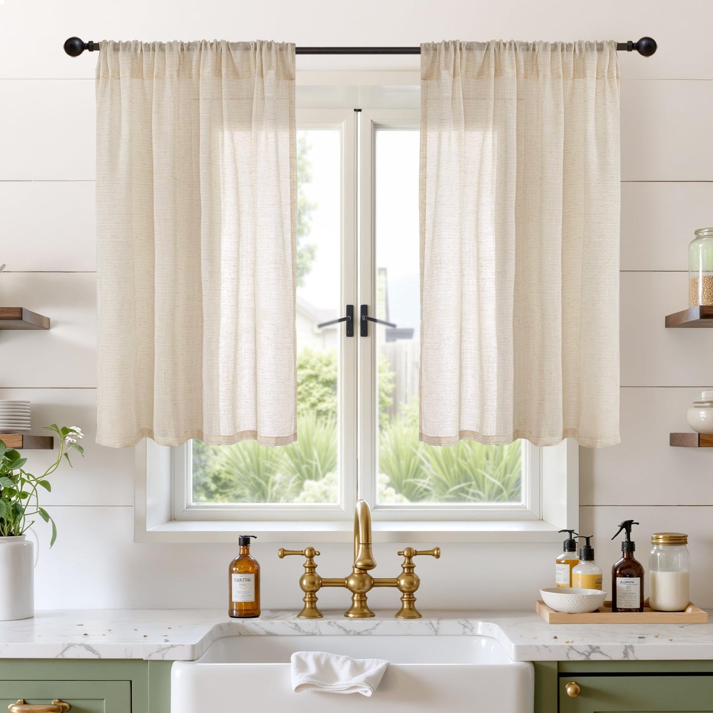 BGment Linen Sheer Curtains 84 Inches Long 2 Panels Set for Living Room | Light Filtering Drapes with Rod Pocket Lightweight Window Treatments for Bedroom, 52 X 84 Inch Length