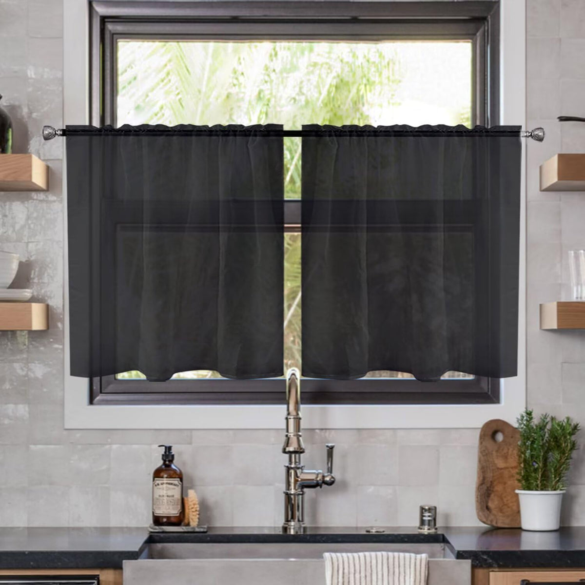 youleyar Solid Sheer Rod Pocket Curtain Voile Draperies 2 Panels White Beige Black Grey Coffee 52 Inch Width 84 Inch Long 1 Pair for Kitchen Bedroom Children Living Room Yard (Ivory,52W ｘ 84L)