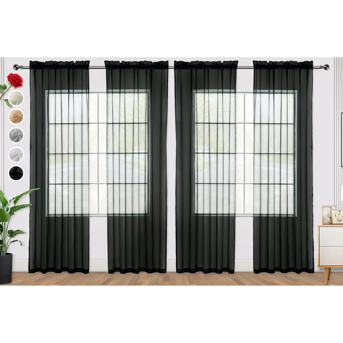 SpaceDresser Basic Rod Pocket Sheer Voile Window Curtain Panels White 1 Pair 2 Panels 52 Width 84 Inch Long for Kitchen Bedroom Children Living Room Yard(White,52 W x 84 L)