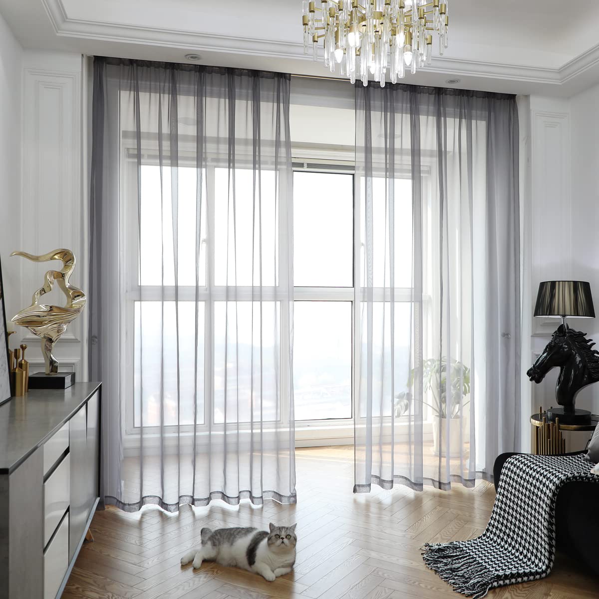 PHILEASY Window Sheer Curtains 84 Inches Long 2 Panels White Sheer Curtain Clear Transparent Basic Rod Pocket Panel 15 Colors 10 Size for Bedroom Living Room Yard Kitchen