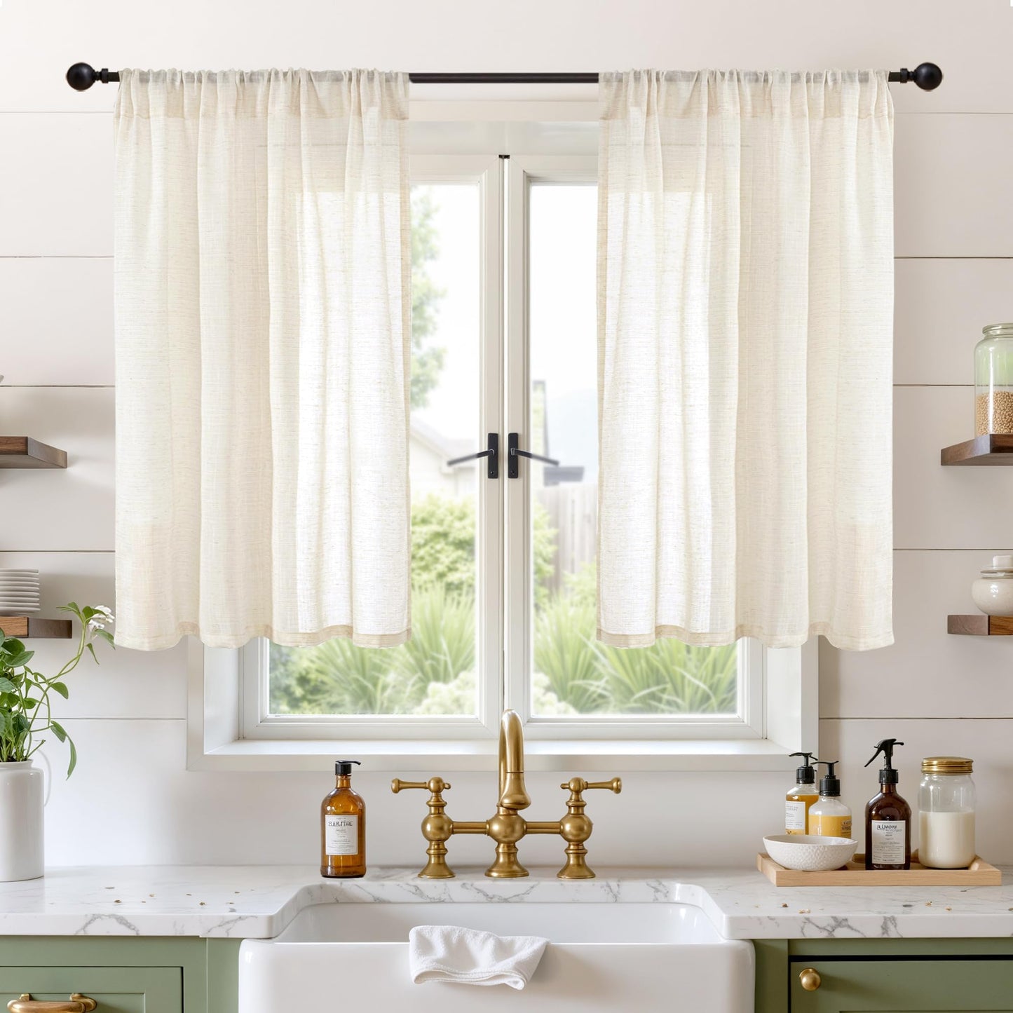 BGment Linen Sheer Curtains 84 Inches Long 2 Panels Set for Living Room | Light Filtering Drapes with Rod Pocket Lightweight Window Treatments for Bedroom, 52 X 84 Inch Length