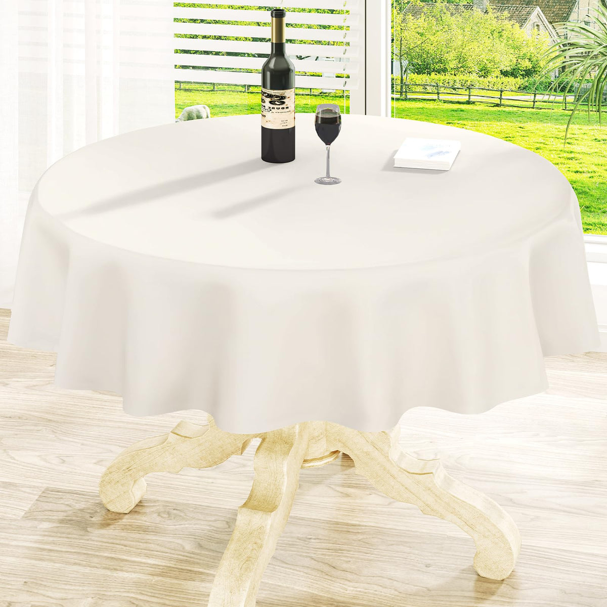 Round Navy Blue Vinyl Waterproof Tablecloth with Flannel Backed | Spillproof Wipe Clean Table Cloth, Plastic Flannel Backing for Dining, Buffet Parties Picnic Camping, 60"