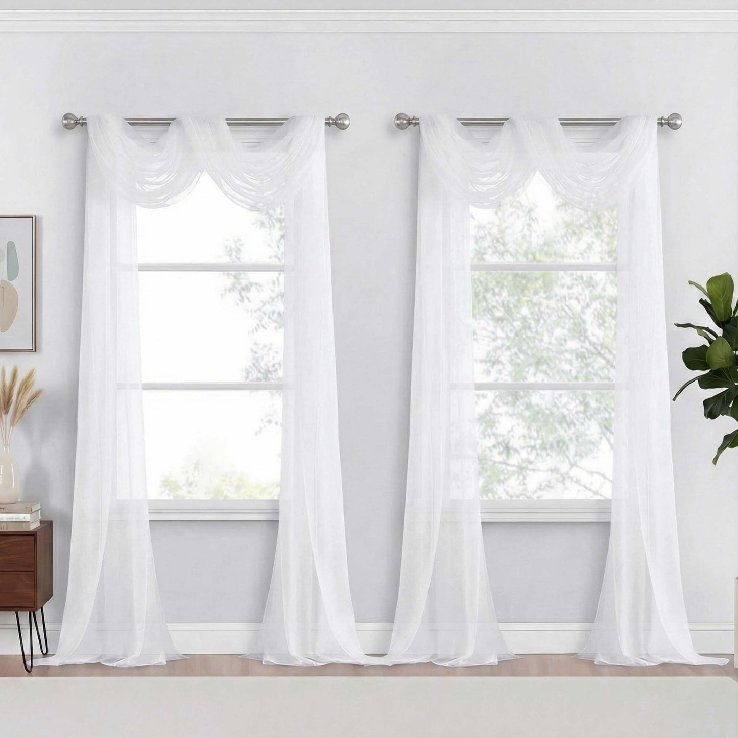 Purple Window Sheer Curtains 54 inch Length, Soft Airy Light Filtering Sheer Curtain 2 Panels Set, Dual Rod Pocket Gauze Purple Drapes for Living Room Bedroom, 2x42Wx54L Inches