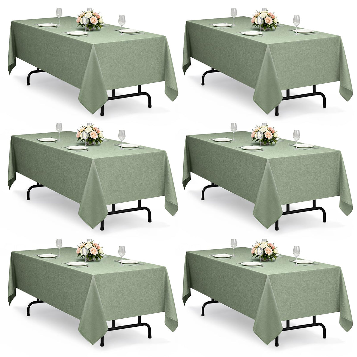 Decorelia Faux Linen Round Tablecloths 60 inch, Waterproof Decorative Washable Texture Rustic Circle Table Cloth Cover for Dining Kitchen Party Farmhouse Outdoor(Round (2-4 Seats),Sage Green)