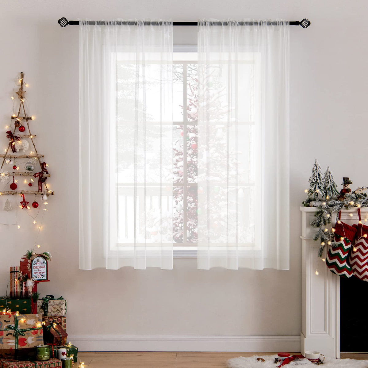 MIULEE 2 Panels White Sheer Curtains for Living Room 54 X 84 Inches | Window, Solid Color, Elegant Window Voile Panels, Bedroom, Living Room, Drapes, Treatment