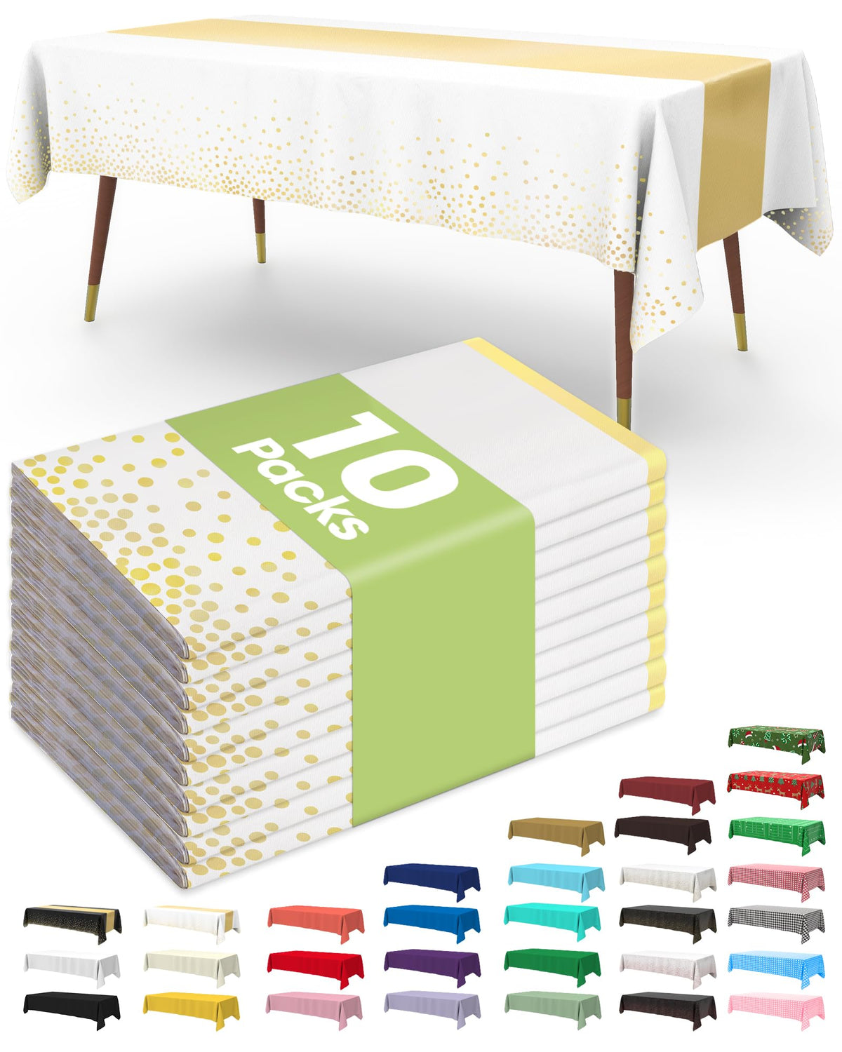 Pureegg Plastic Table Cloth 10 Pack, 54 x 108 Inch Disposable Table Cloths for Party, Picnic and Wedding, Rectangle, White | Picnic, Wedding, Party Supplies, Leakproof & Sturdy, Tablecloth, Table Cover