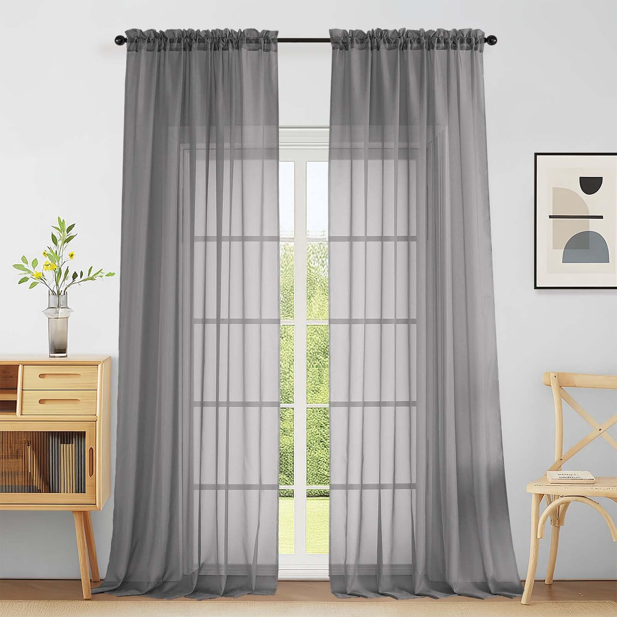 Purple Window Sheer Curtains 54 inch Length, Soft Airy Light Filtering Sheer Curtain 2 Panels Set, Dual Rod Pocket Gauze Purple Drapes for Living Room Bedroom, 2x42Wx54L Inches