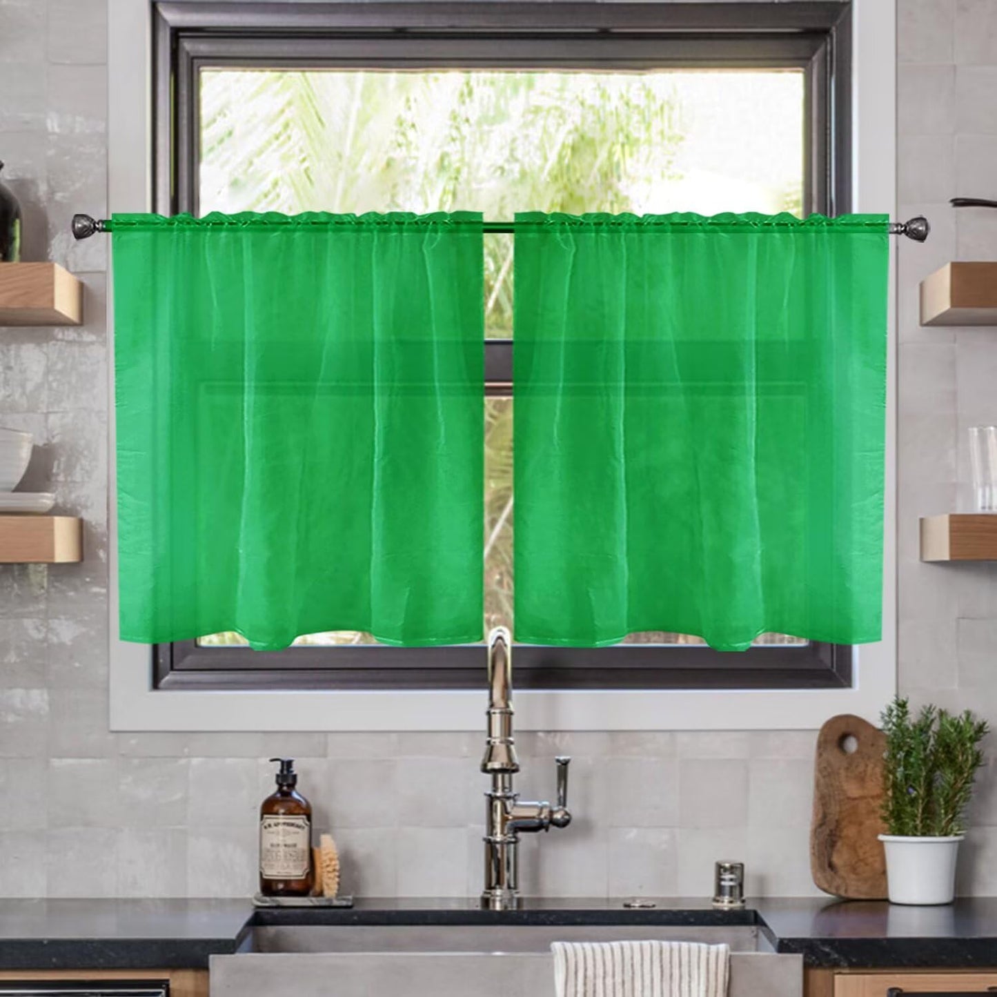 youleyar Solid Sheer Rod Pocket Curtain Voile Draperies 2 Panels White Beige Black Grey Coffee 52 Inch Width 84 Inch Long 1 Pair for Kitchen Bedroom Children Living Room Yard (Ivory,52W ｘ 84L)