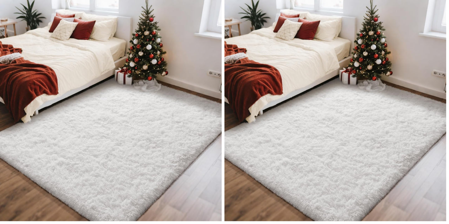 Ophanie 8x10 Area Rugs for Living Room, Washable Non-Slip Fluffy Soft Large Shag Bedroom Carpet, Ivory Big Indoor Nursery Rug, Carpets for Boy and Girls Room Dorm Decor with Over 99 pcs Pile fibers