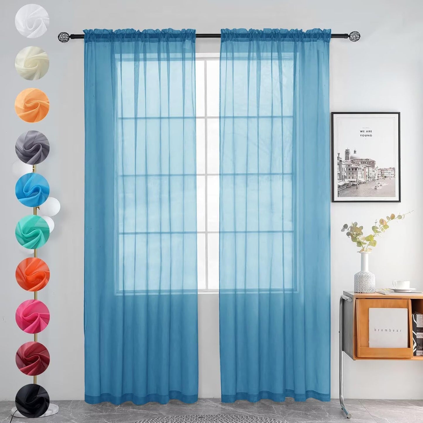 youleyar Solid Sheer Rod Pocket Curtain Voile Draperies 2 Panels White Beige Black Grey Coffee 52 Inch Width 84 Inch Long 1 Pair for Kitchen Bedroom Children Living Room Yard (Ivory,52W ｘ 84L)