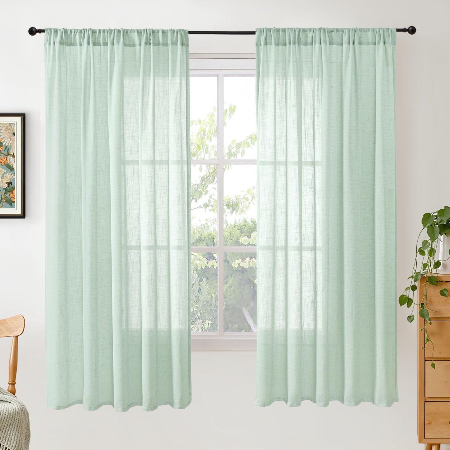BGment Linen Sheer Curtains 84 Inches Long 2 Panels Set for Living Room | Light Filtering Drapes with Rod Pocket Lightweight Window Treatments for Bedroom, 52 X 84 Inch Length
