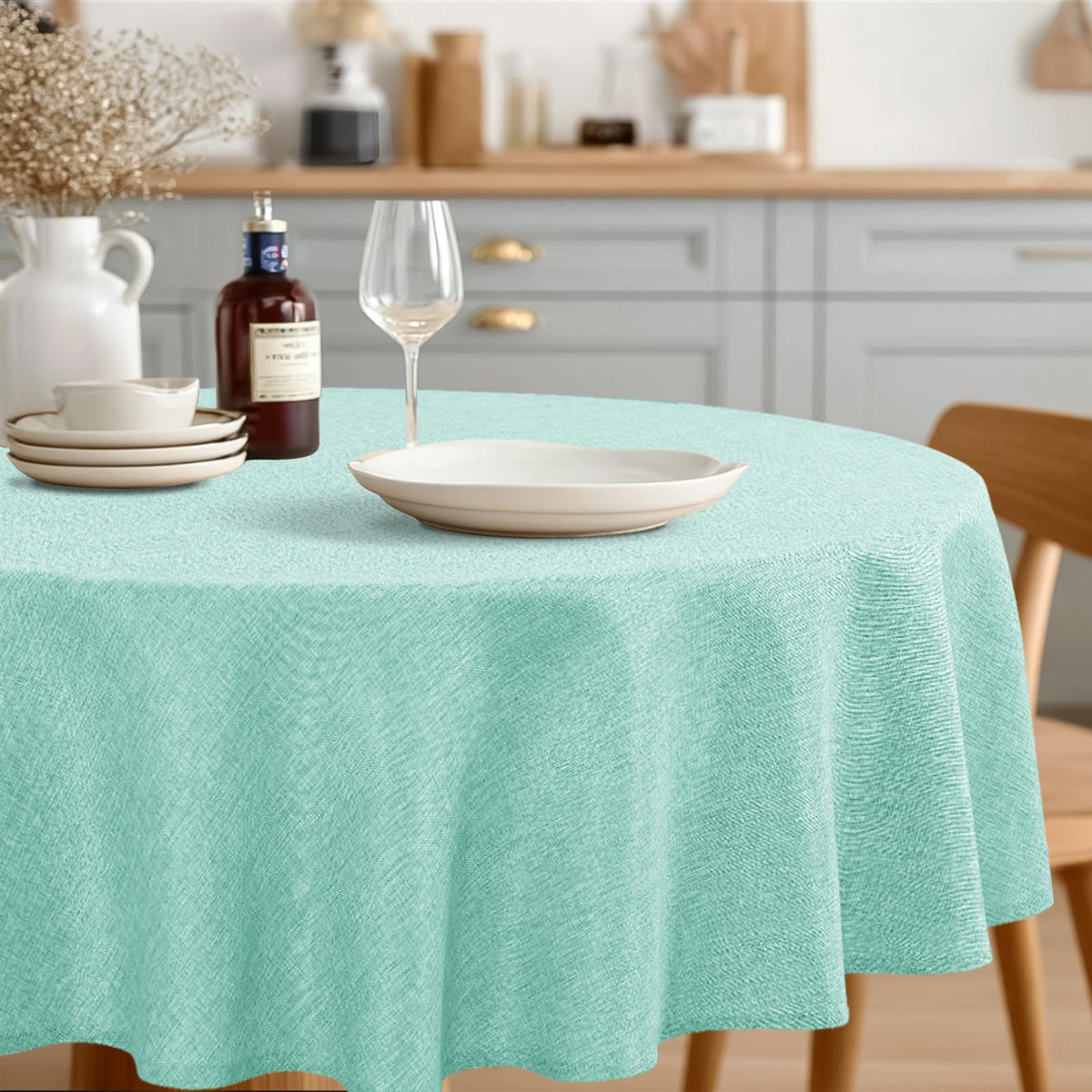 JIUZHEN Rectangle Table Cloth Faux Linen Farmhouse Tablecloth, Wrinkle and Stain Resistant Decorative Fabric Rectangular Spring Table Cover for Dining/Party/Birthday/Wedding, Beige, 54 x 80 Inch