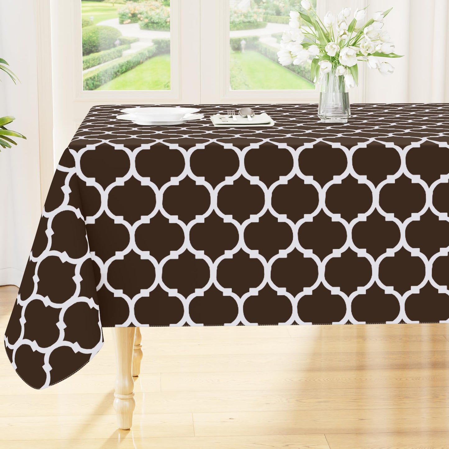 Smiry Rectangle Table Cloth, Flannel Backed Vinyl Tablecloth, 60"x84" | Waterproof Plastic Tablecloths, Wipeable Table Cover for Dining, Indoor and Outdoor (Grey)