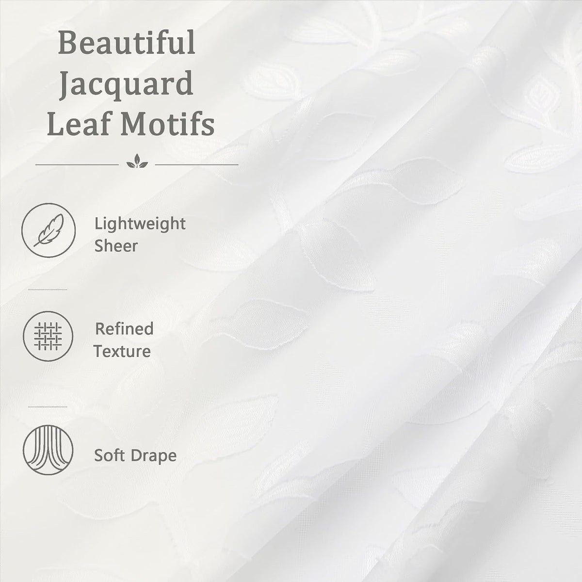 White Sheer Curtains 84 Inches Long - Light Filtering Leaf Jacquard Textured Semi Sheer Curtains, Rod Pocket Drapes for Living Room Bedroom 2 Panels Set, 2x37Wx84L Inches