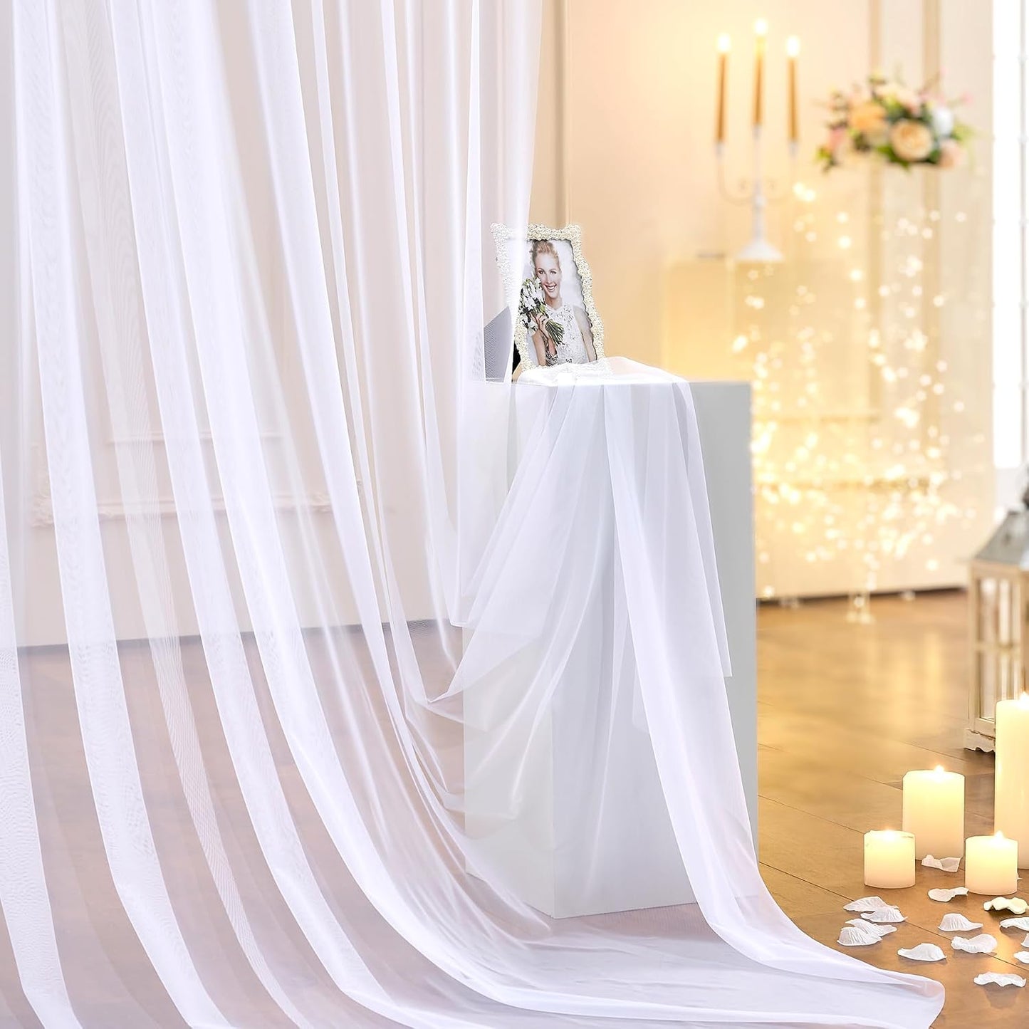 10ft x 10ft White Sheer Tulle Backdrop Curtains for Party Wedding Wrinkle Free Curtain Backdrops Drapes for Baby Shower Birthday Party Photo Back Drop Background Home Decorations