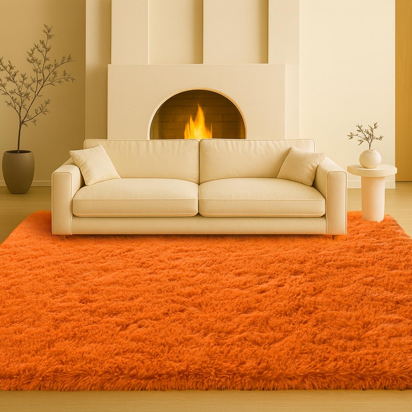 8x10 Cream Fluffy Shag Area Rug, Non-Slip Soft Carpet for Home | Soft Plush Rug With Durable Non-Slip Backing. Ideal for Living Room, Bedroom, Kids Room. Thick, Cozy, Modern Design.